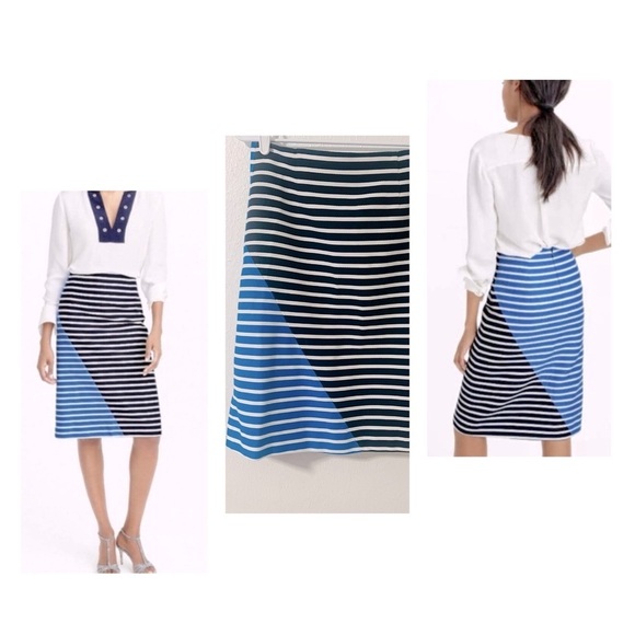 J. CREW Women’s Size 6 A-Line Striped 100% Cotton Skirt Color-block Navy/L.Blue - Picture 1 of 11